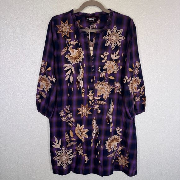 Johnny Was Dresses & Skirts - Johnny Was Dress Women Small Embroidered Floral Plaid Shift Southwest Boho NEW